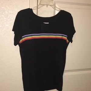 Casual black shirt with rainbow striped